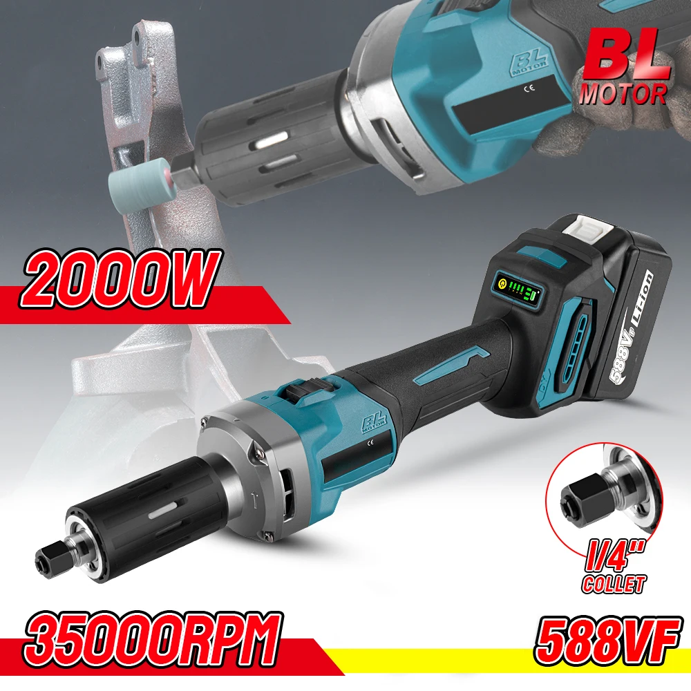 Makita – meuleuse électrique sans fil, 35000 tr/min, 6mm, 2000W, vitesse Variable, outils rotatifs pour batterie 18v