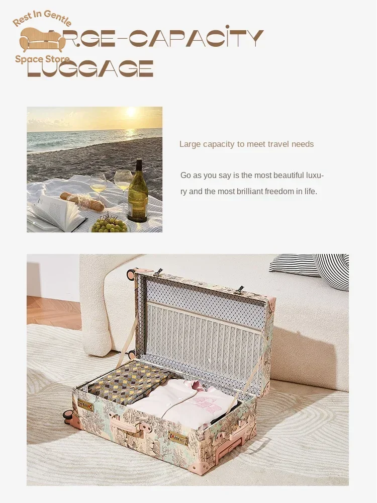 Uniwalker Handmade Vintage Luggage Small Fresh Travel Case Universal Wheeled Trolley Case Women's 24 inch 26 Leather Case