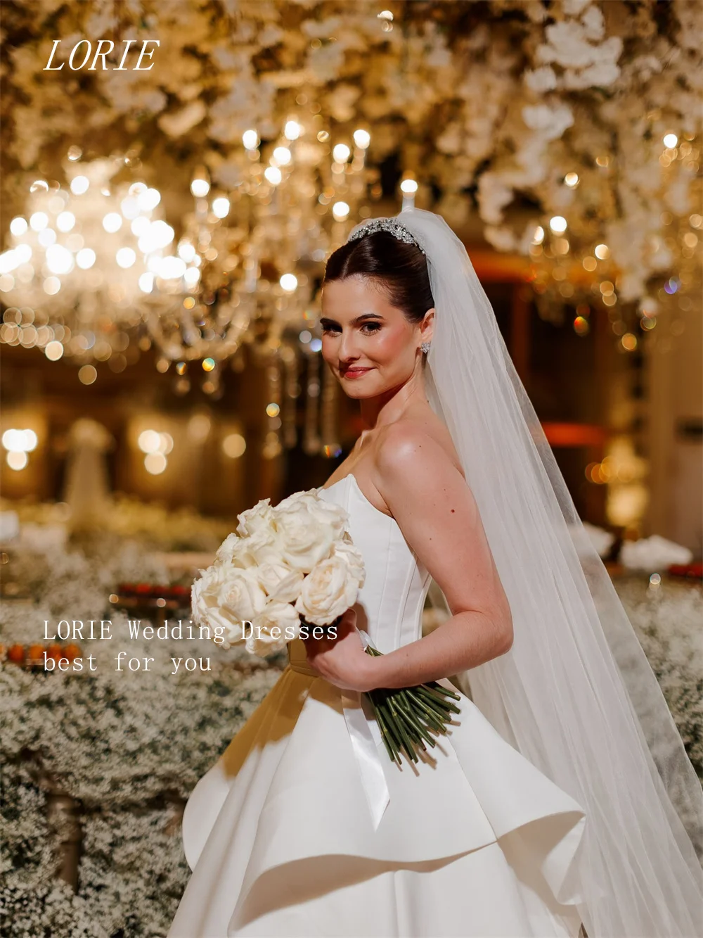 LORIE فستان زفاف فاخر بدون أكمام على شكل حرف A فساتين زفاف بدون حمالات مناسبة عند الخصر ثوب زفاف مخصص 2026