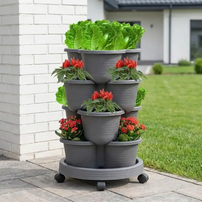 Stackable Multi Layer Vertical Planter Tower Plastic Flower Pot for Creative Balcony and Indoor Garden Display