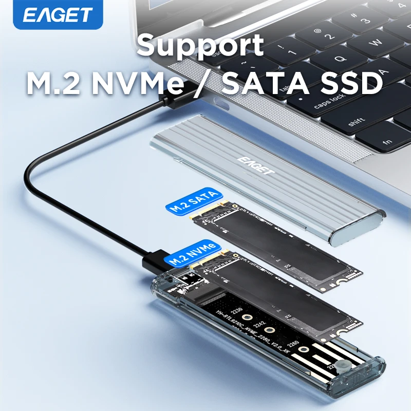 

Eaget M.2 SATA NVMe SSD CASE 10Gbps External Enclosure Adapter M & B Key Type-c to USB-A/C