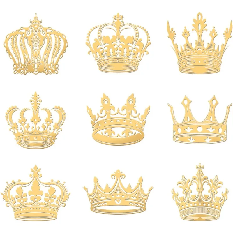 9pcs 1.6x1.6 Inch Crown Pattern Stickers Crown Metal Sticker Self Adhesive Gold Stickers Metal Gold Stickers for Scrapbooks