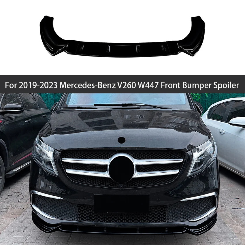 For 2019 20 21 2023 Mercedes-Benz V260 W447 Front Bumper Lip Separator ABS Material Three Sections Guard Spoiler Car Parts