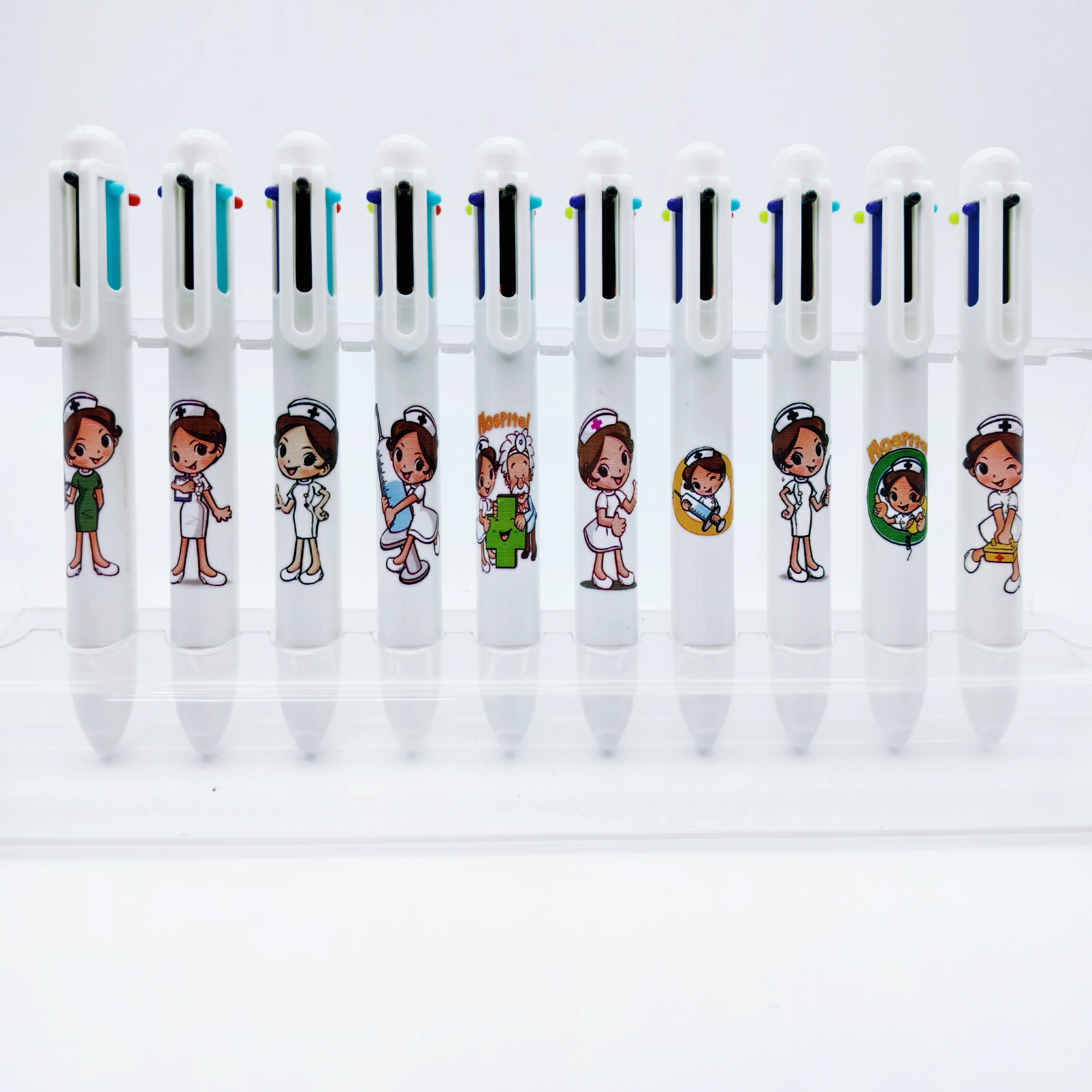

10PCS/15PCS White Medical Six Color Pen Medical Six in One Multi Color Ballpoint Pen Nurse's Day Gift Pen