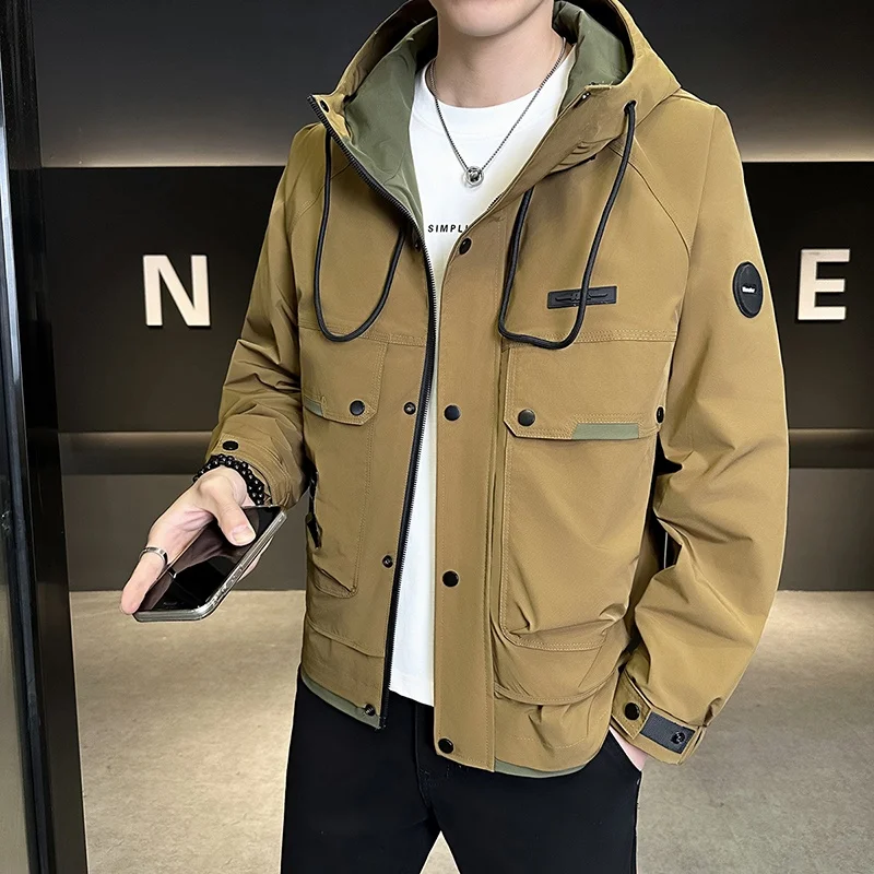 

Casual Faionable Men's Jaet Spring Autumn High End Polyester Fabric Hooded Zipper Closure Long Sve Youth Universal Fit