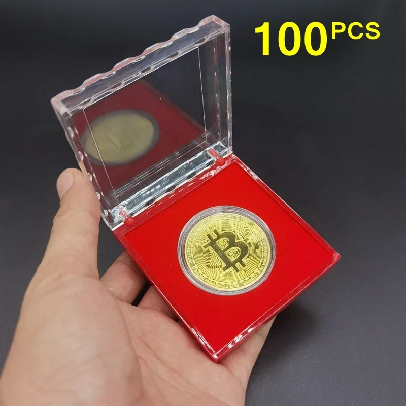 50/100pcs Golden Bitcoin Coin With Display Box Collectible Art  Physical Commemorative Casascius BTC Metal Antique Imitation