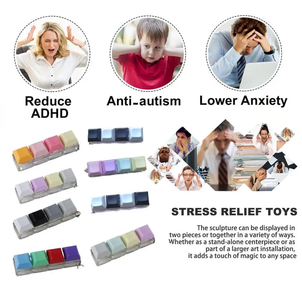 Keyboard Fidget Keychain Mechanical Keycap Clicking Fidget Toy for Anxiety Relief Portable Stress Relief for Kids