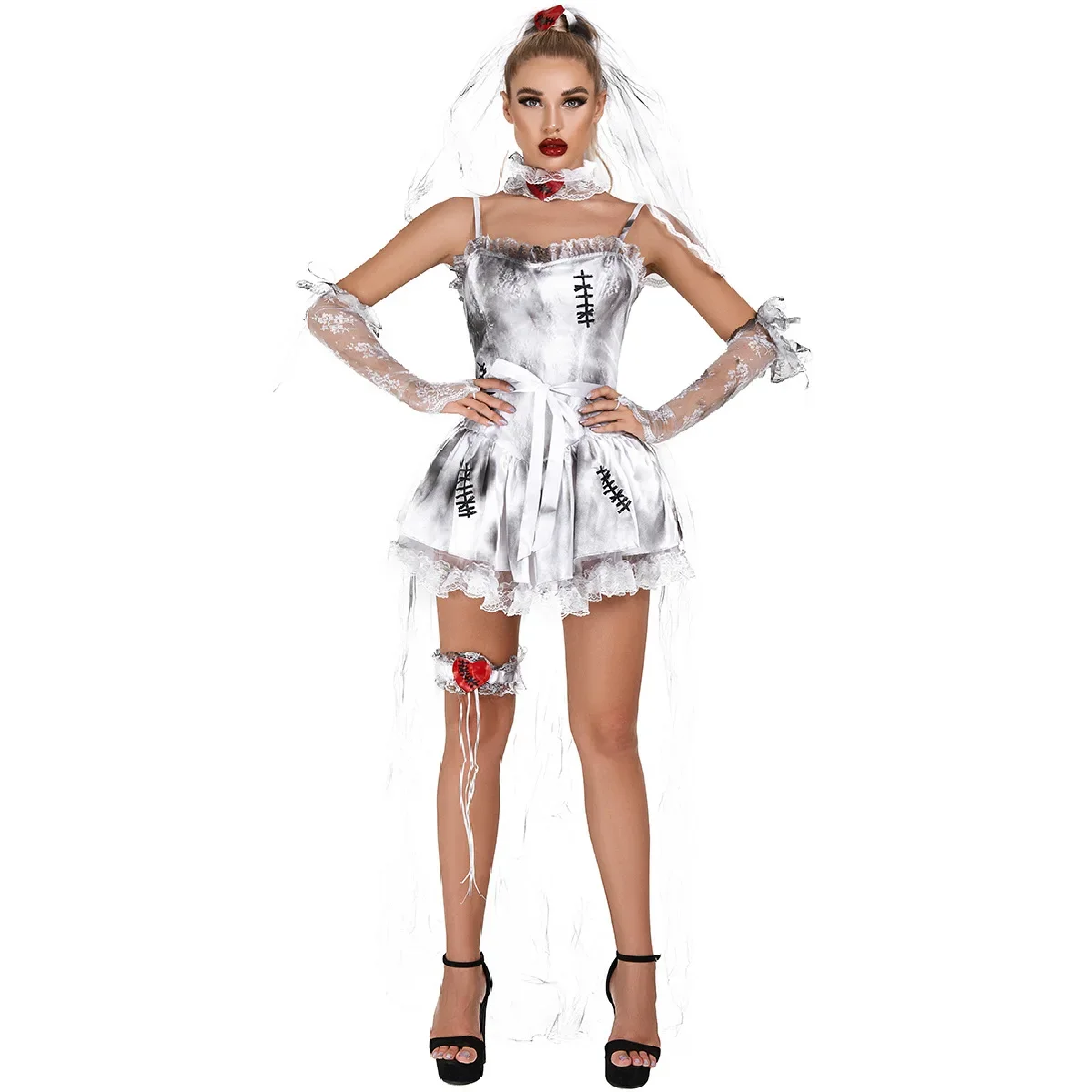 Halloween Scary Witch Ghost Bride Vampire Costume Ghost Zombie Girl Cosplay Dresses Carnival Performance Stage Play Dress Set