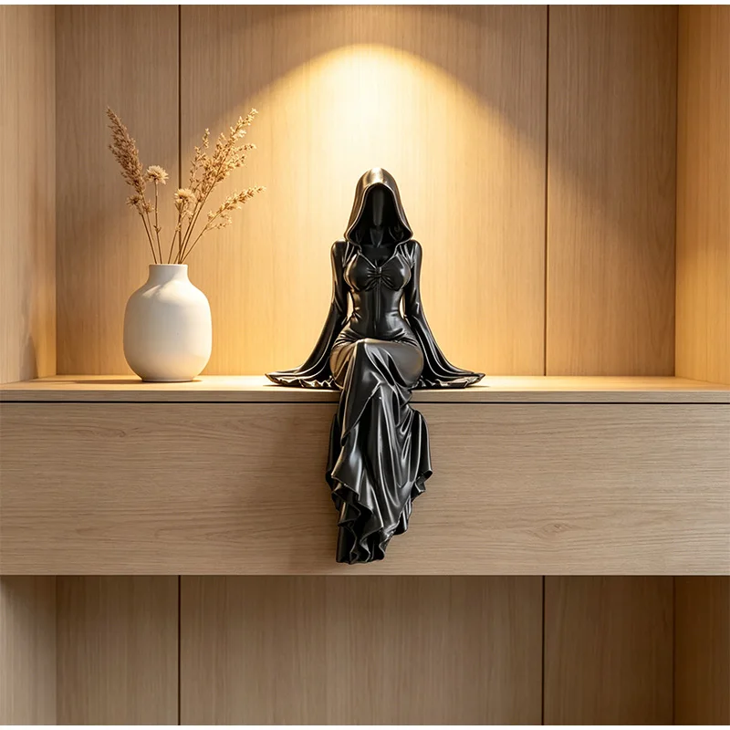 Lady Reaper Desktop Ornament 3D Printed Statue Mysterious Dark Gothic Style Female Sitting Posture Model Handicrafts Home Decor