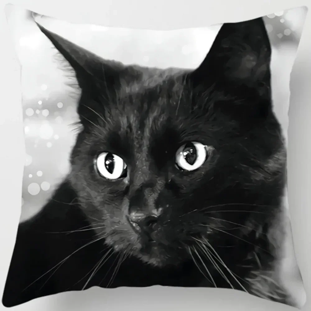 Home Decoration Black Cat Pillowcase Decorative Printing Square  Car Sofa Cushion Cover  Shaped  45*45cm