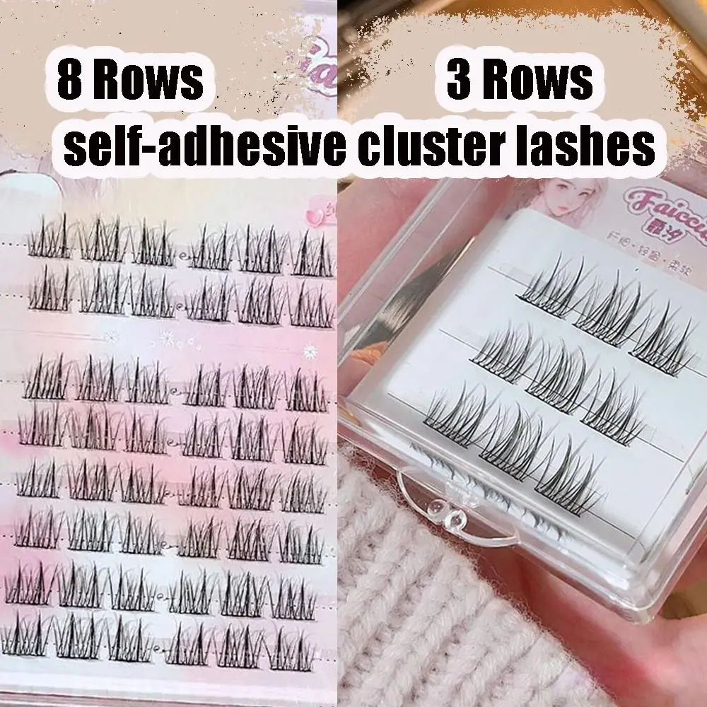กดบน Self กาว Cluster Lashes ไม่ต้องใช้กาวธรรมชาติยาว Segmented Eyelashes Reusable Handmade ขนตาส่วนบุคคล