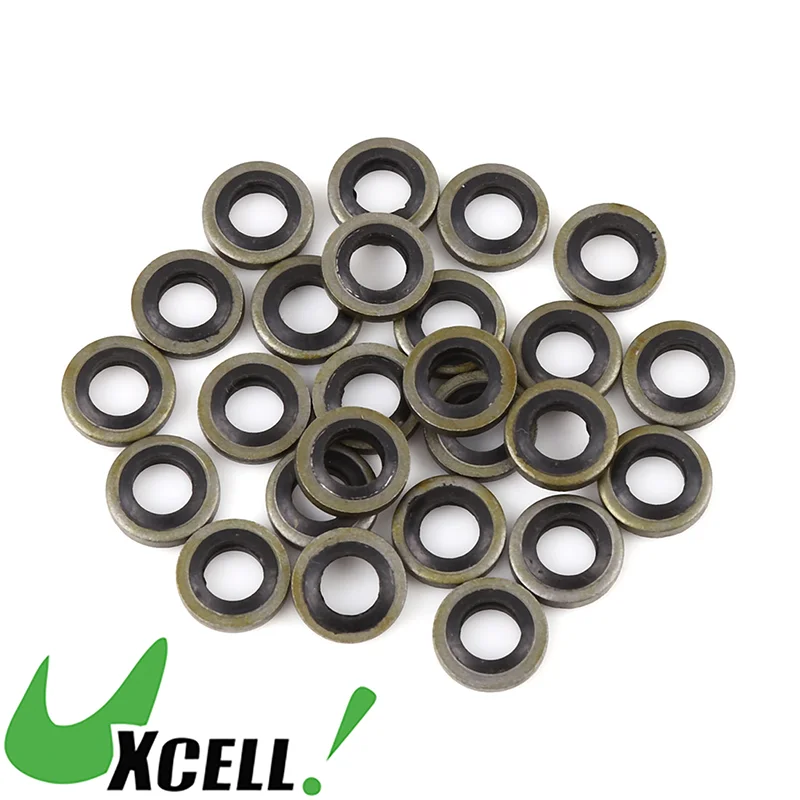 25pcs M6 Bronze Tone Car Engine Oil Drain Crush Flat Bonded Washer Gaskets Universal O Ring Seal Gasket Seal for Cars