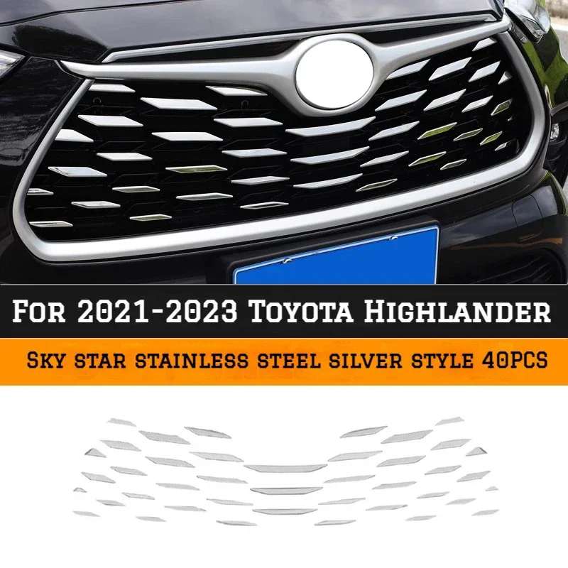 

Декоративные накладки на переднюю решетку радиатора для Toyota Highlander 2021-2023, хромированные, из нержавеющей стали