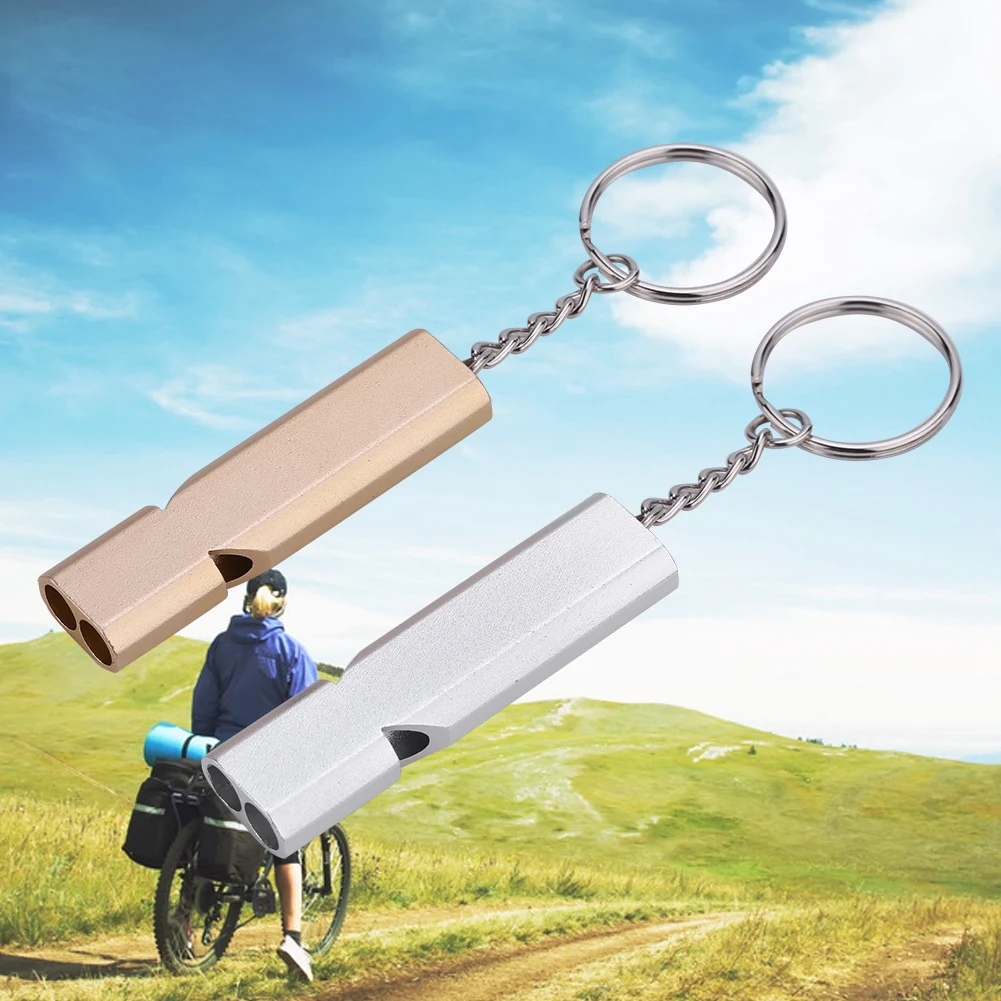 tool whistle lound version 2 Colors Aluminium Alloy Double Hole Emergency Survival Whistle with Keychain Outdoor Accessory