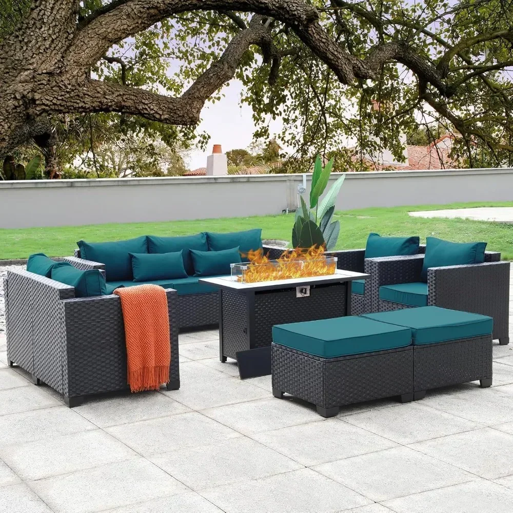 

7 Pieces Outdoor Furniture Sectional Patio Couches Set with Storage Table Light Grey Cushions
