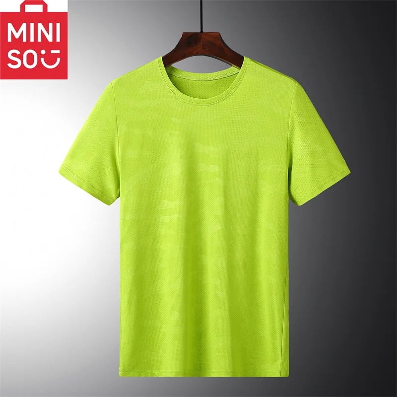 

Футболка MINISO Мужская быстросохнущая, модная универсальная дышащая Спортивная уличная, с коротким рукавом, большой размер, на лето