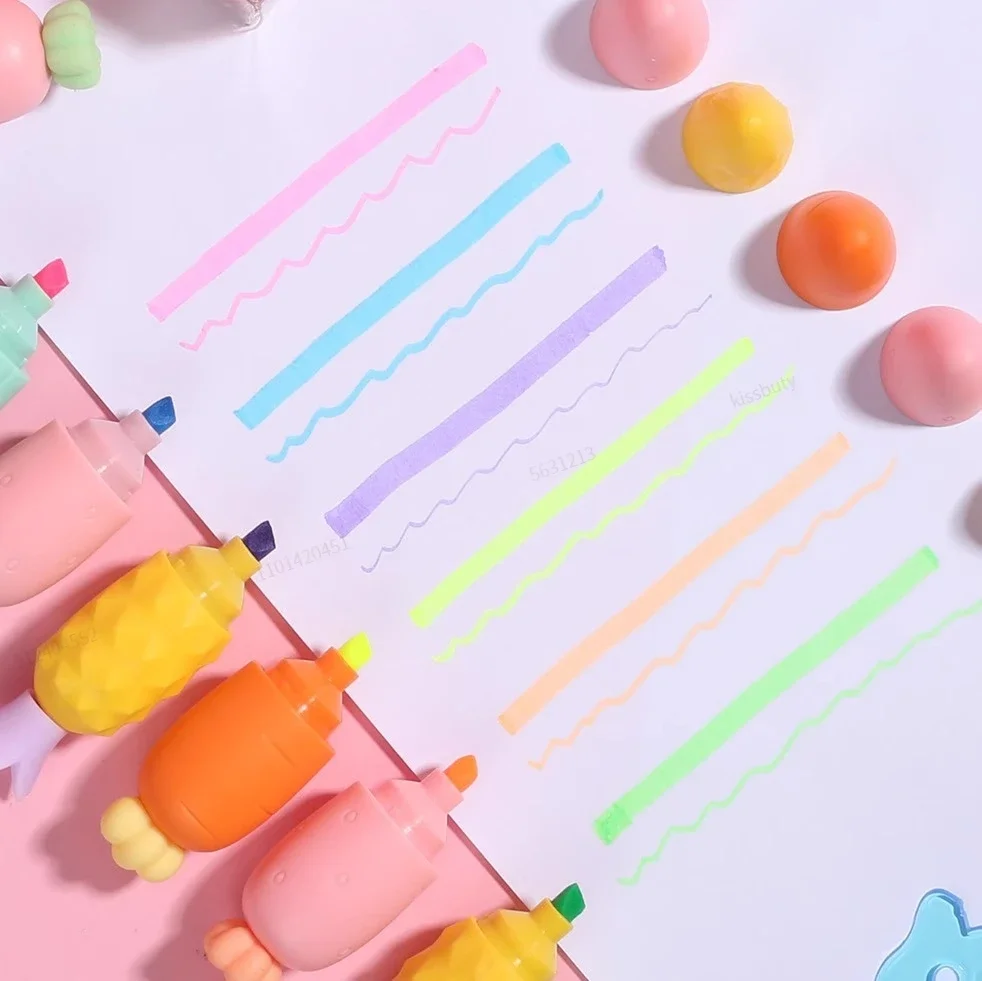 6PCS Creative Cute Melon Shape Fluorescent Highlighter Hand Account Drawing Pen Marcador Doodle Pen Child Gift Office Supplies