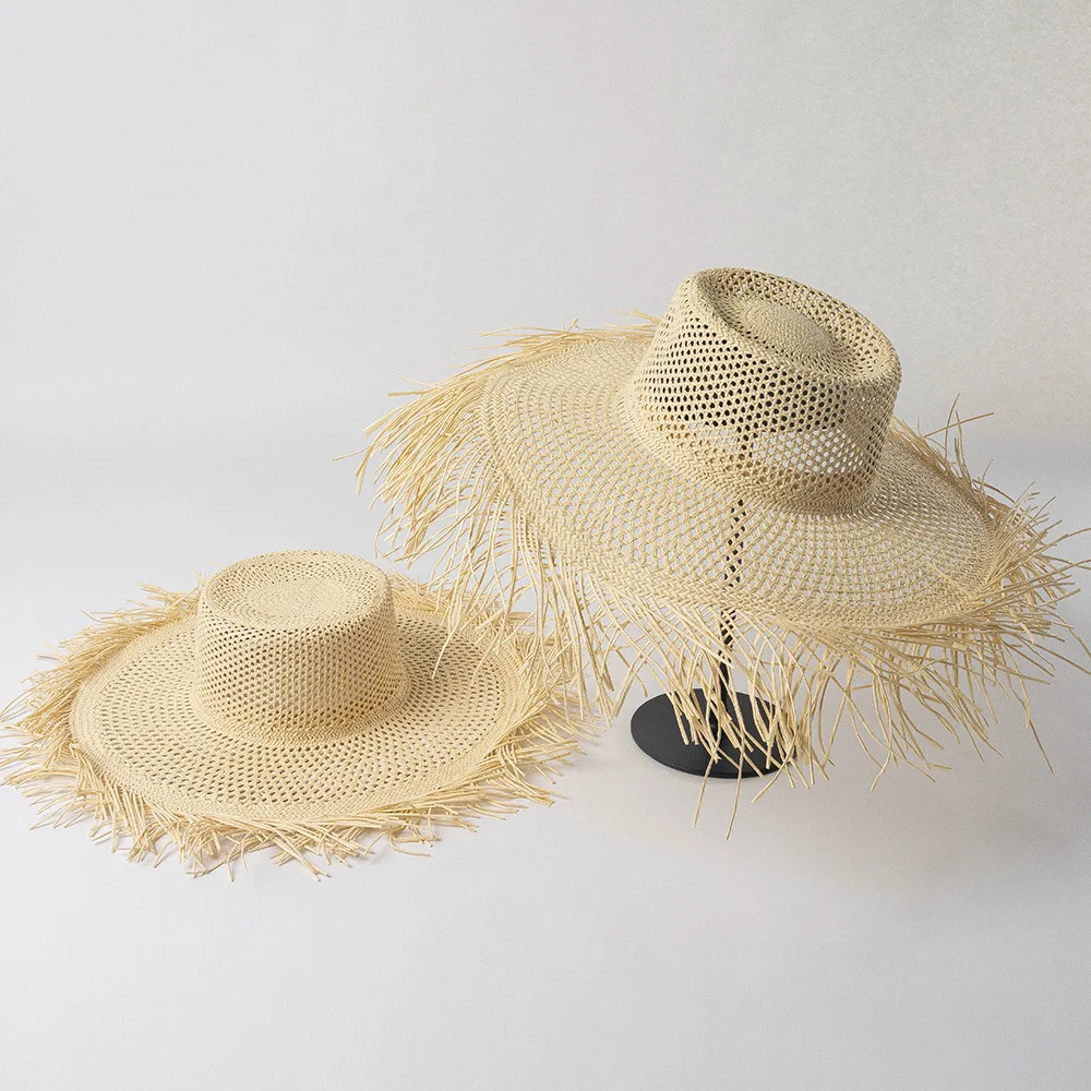 USPOP New Spring Summer Hollow Hand-woven Fur-edged Straw Hat Fashion Wide-brimmed Beach Hat