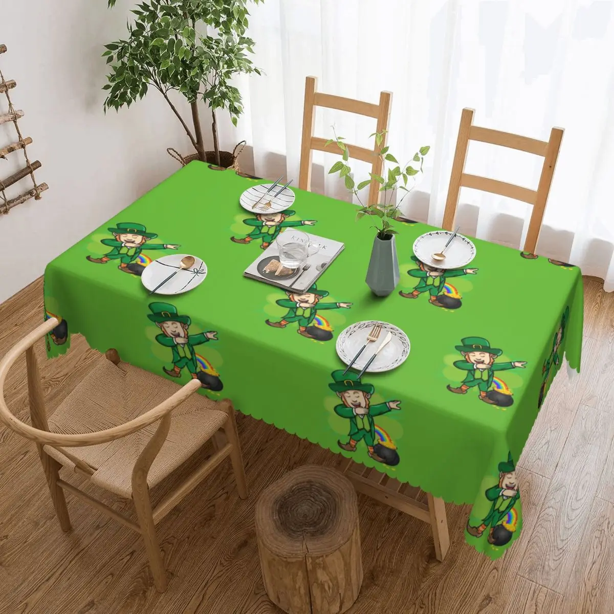 Customized Funny Dabbing Leprechaun St Patricks Day Rectangular Tablecloth Oilproof Table Cloth Table Covers