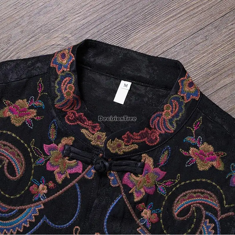 2023 new women's chinese ethnic style stand collar flower embroidery long sleeveless jacket top cheongsam button blouse s834