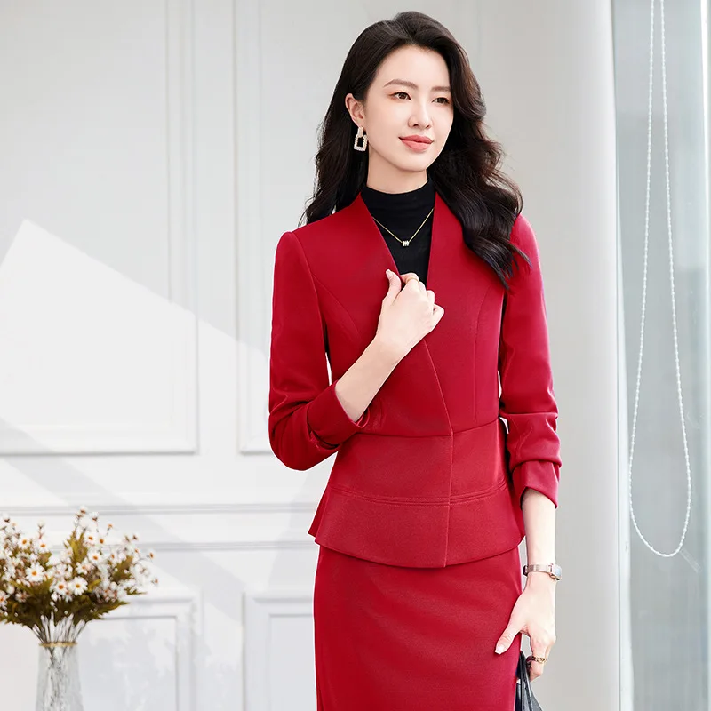 Female Purple Suit2024Autumn Fashion Slim Fit Slimming Business Wear Hotel Front Desk Jewelry Shop Workwear