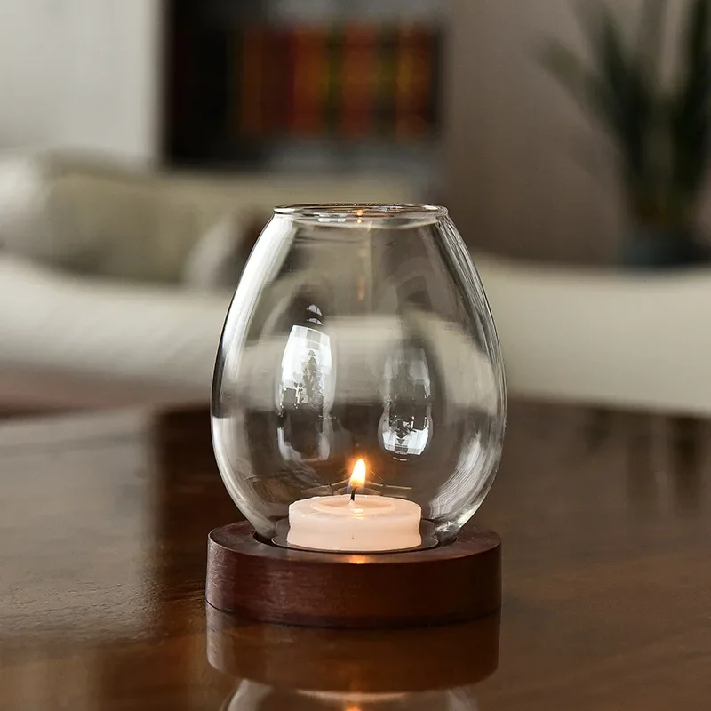 Retro Transparent Round Glass Candlestick Home Windproof Candle Holders Cup Cover Table Decor Ornament Wedding Party Accessories