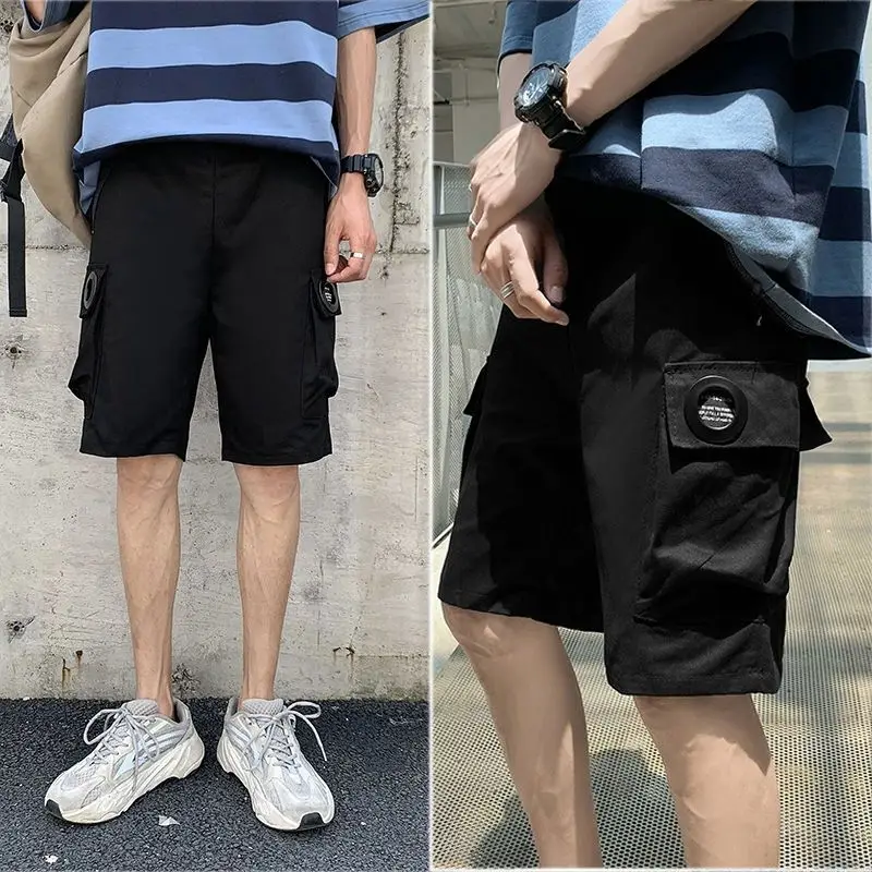 Invisible Open Crotch Outdoor Sex Cotton Shorts Overalls Men's Summer Straight Baggy Guard Pant Belt Pocket Sports Streetwear