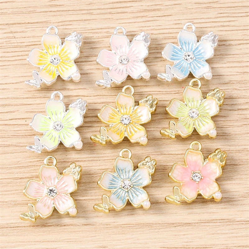 5 Stück niedliche, gemischte Kristall-Metall-Blumen-Anhänger zum Basteln von Ohrringen, Halsketten, Armbändern, DIY-Handarbeiten und Schmuckzubehör – Detail 9