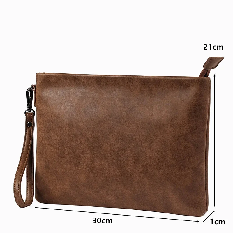 Bolso de mano de cuero Crazy Horse para hombre, cartera de mano masculina, de lujo, Estilo Vintage, para IPAD