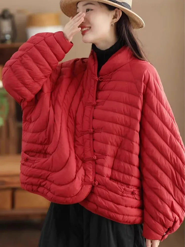 Women's 2025 Autumn Winter 90% Ultra Light White Duck Down Jacket Vintage Female Parkas Oversize Loose Causal Short Puffer Coat