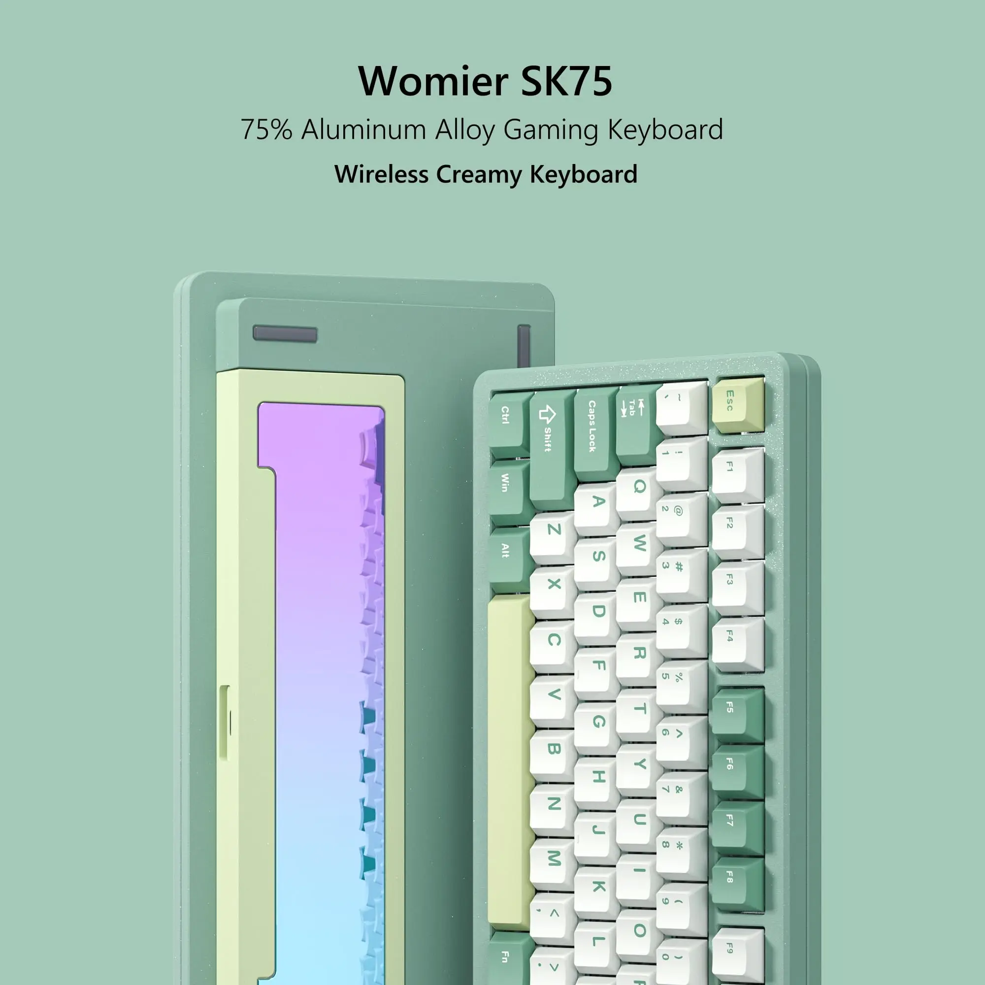 Womier Green SK75 75% Tri-Mode Aluminum Alloy Shell Hot Swap Gaming Mechanical Keyboard RGB Wireless Gasket Mounted Keyboard