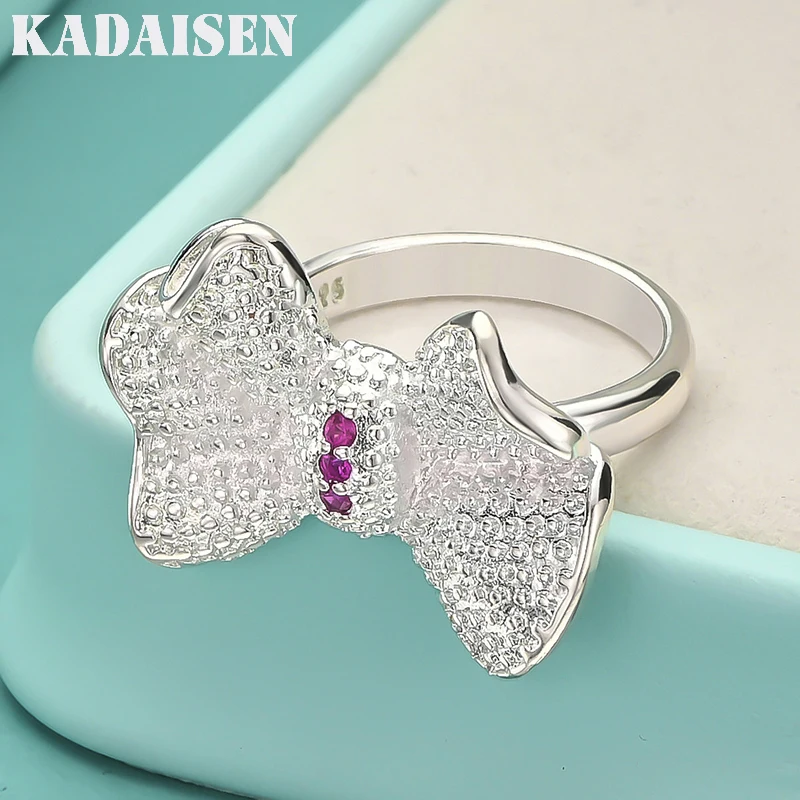 925 Sterling Silver Bowknot 7-10# Ring For Women Wedding Party Fashion Charm Jewelry