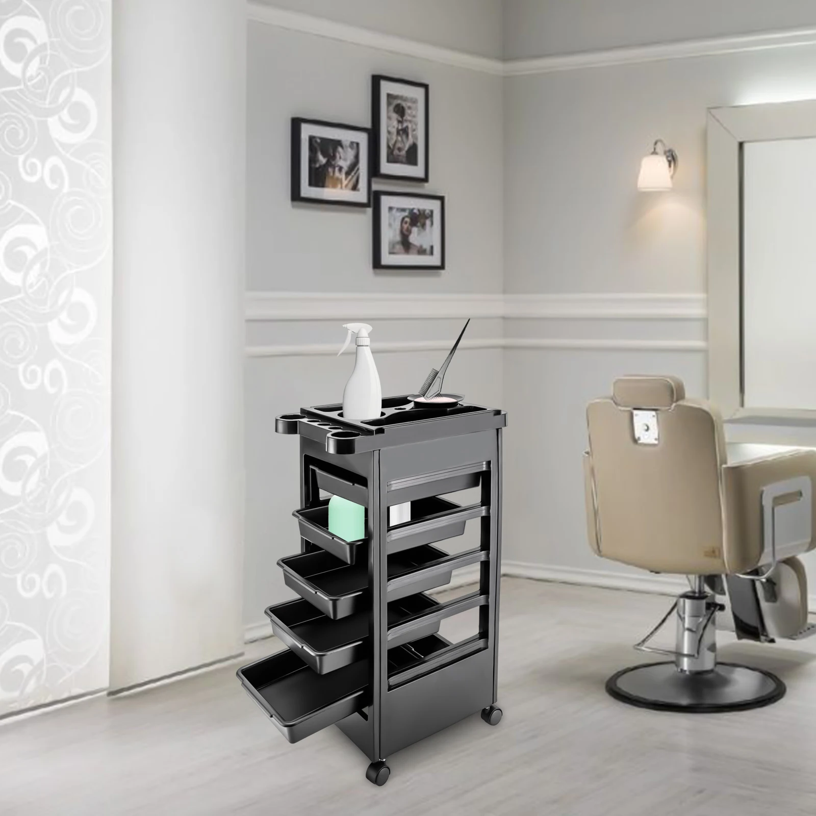 5 layer Salon Rolling Cart Drawers Removable Budget Hair Styling Tools Hairdresser Storage Beauty Equipment Barber Service Cart