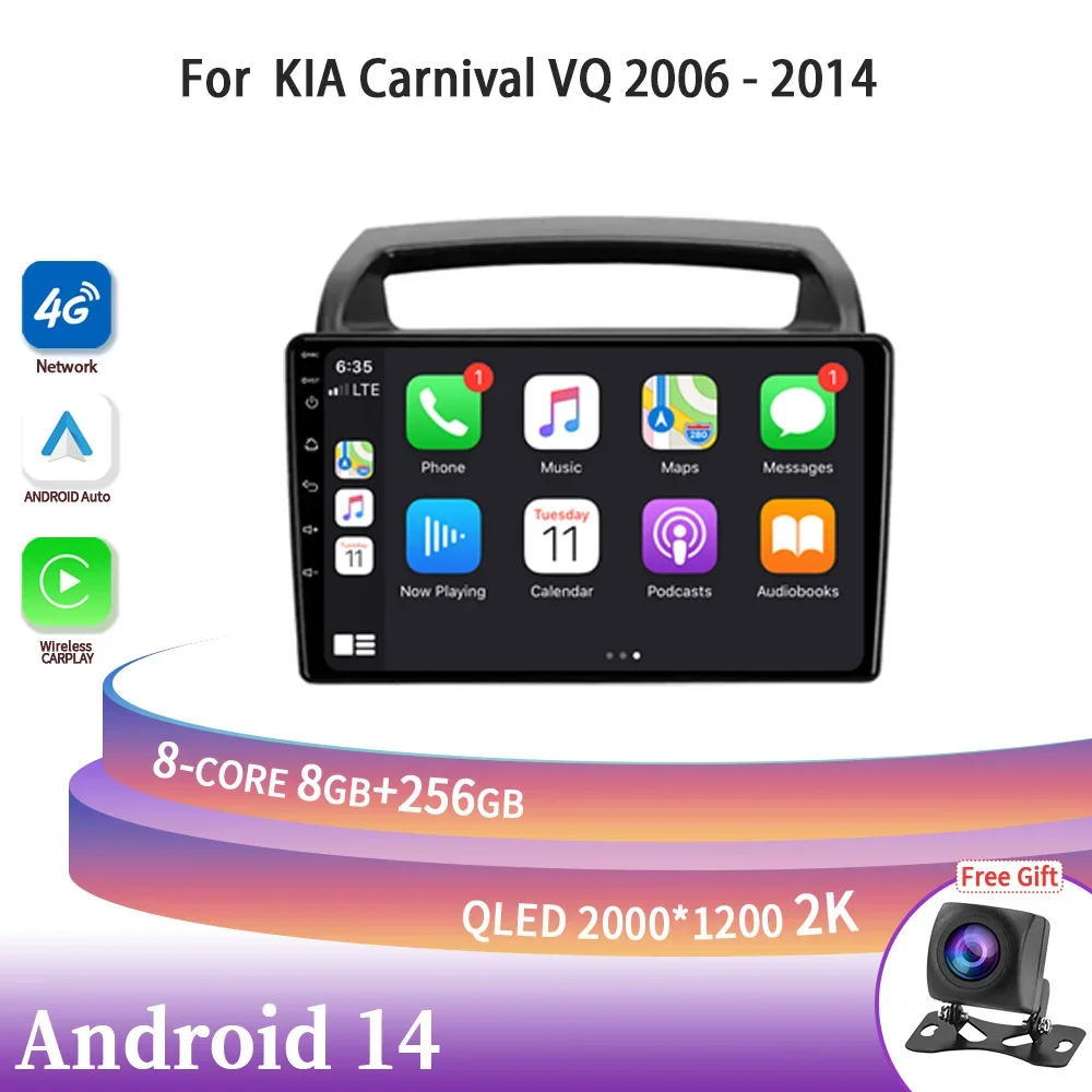 

For Kia Carnival VQ 2006-2014 Android 14 Wireless Carplay Stereo Head Unit Car Radio Multimedia Navigation Screen 4G GPS 2DIN