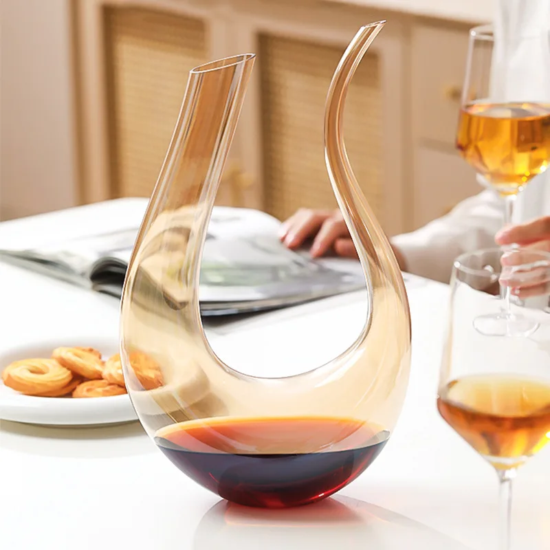 1.5L U Shape Design  Rainbow Color Wine Carafe Wine Aerator 100% Hand Blown Lead-free Crystal Glass Wine Decanters