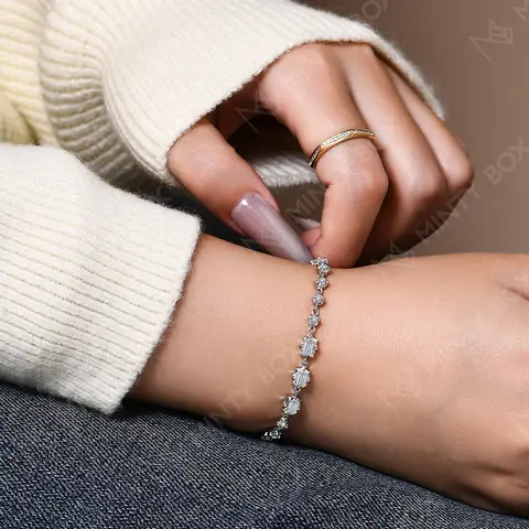 MINTYBOX S925 여성을위한 팔각형 커팅 Moissanite 팔찌 실험실 다이아몬드 15-20cm 18k 골드 도금 럭셔리 웨딩 쥬얼리