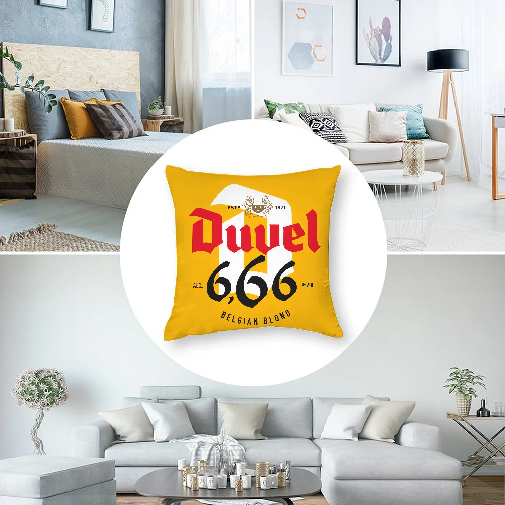 D-Duvel-funda de almohada con diseño de cerveza, fundas de almohada cortas de felpa, regalo decorativo para sofá, funda de cojín con estampado de doble cara para el hogar