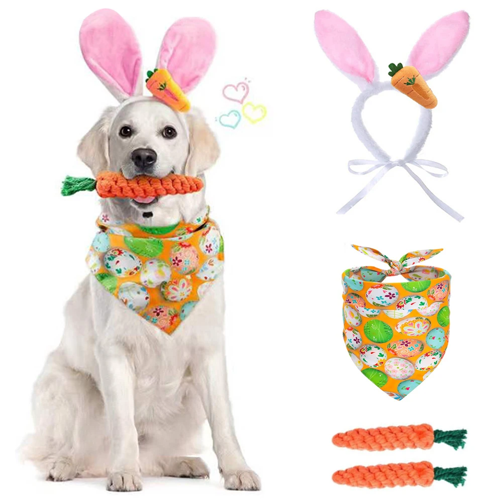 Easter Day Pet Party Decoration Set Bunny Carrot Colorful Egg Pet Dog Drool Towel Rabbit Ears Headband Happy Easter Party 2025