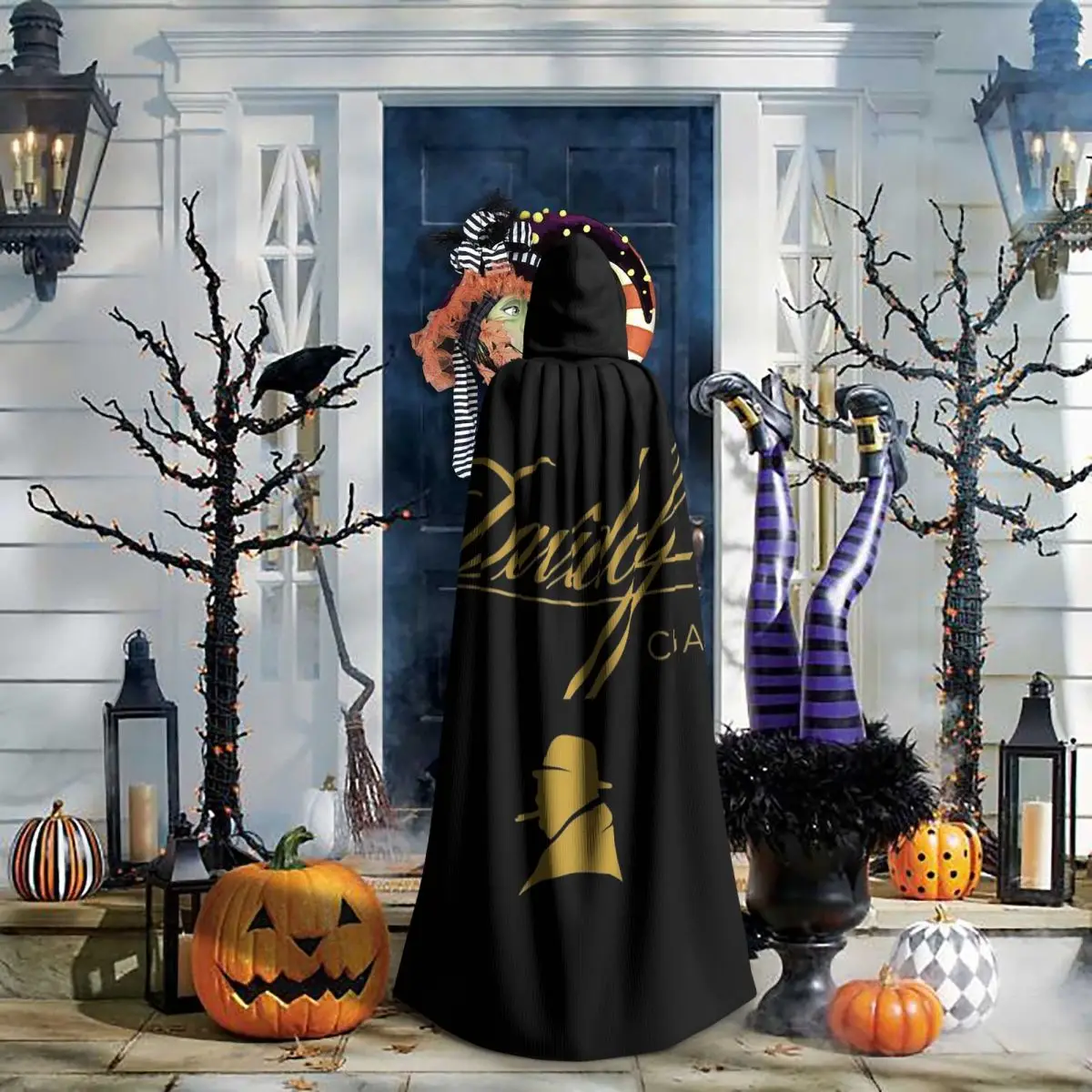 Capa Larga Negra con Capucha de Davidoff Cigars, Disfraz Medieval de Bruja, Capa de Cosplay, Abrigo de Halloween, Unisex para Adultos