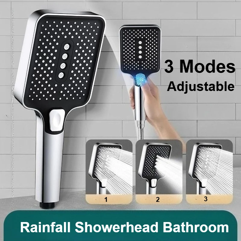 

3-режимная регулируемая насадка для душа с дождевой насадкой, аксессуары для душа, ручная насадка для душа, распылитель высокого давления с большим расходом, экономия воды