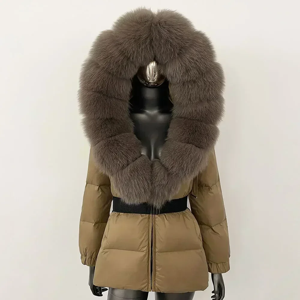 سترة منتفخة المرأة معطف فرو الثعلب الحقيقي سيدة 2024 موضة الشتاء مقنعين سميكة الدافئة الأبيض بطة أسفل معطف الإناث سترة مقاومة للماء #2