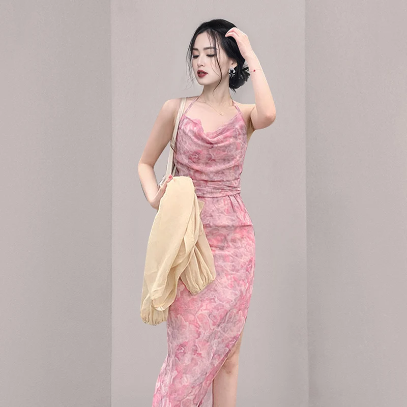 New Fashion Sexy V-neck Spaghetti Strap 2022 Summer Print Long Dress Women Luxury Sleeveless Elegant Party Dresses