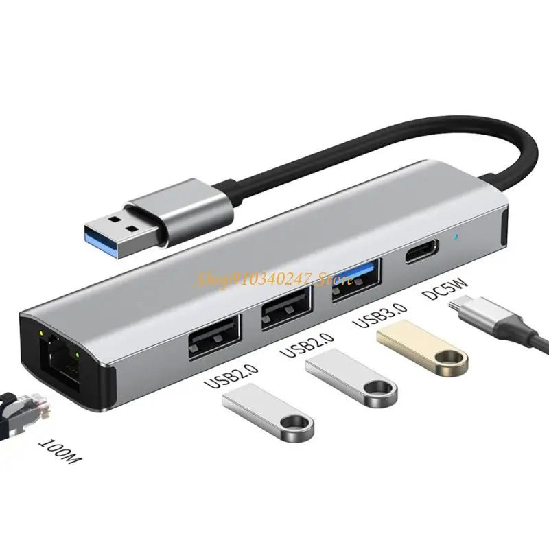 Q22A USB+TYPE C HUB محول محطة إرساء المحور 100 ميجابت في الثانية/1000 ميغابت في الثانية RJ45 محول Ethernet #4