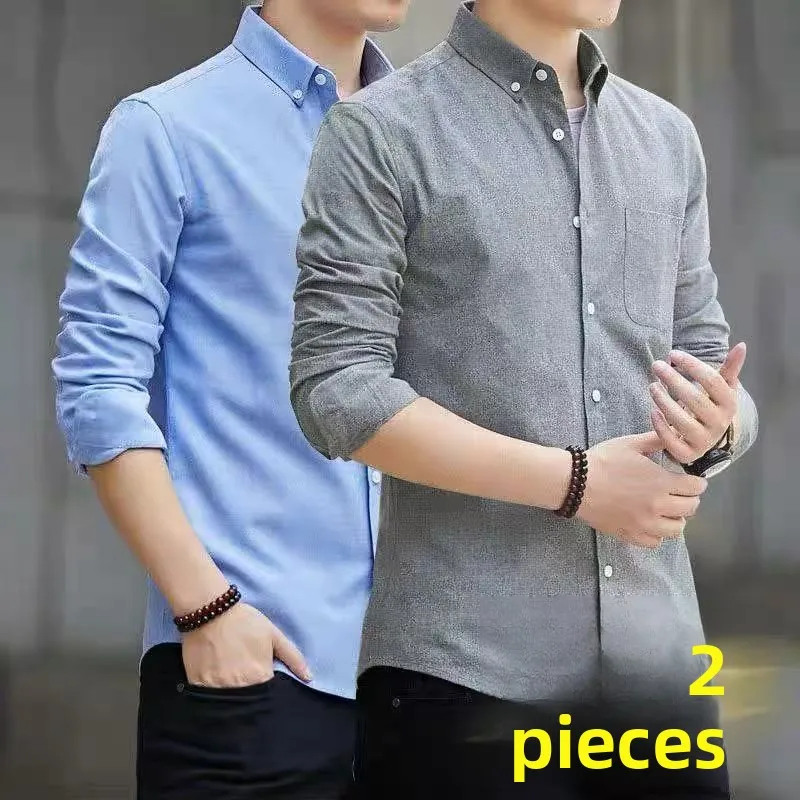Spring Autumn Men's Oxford Cloth Shirt Casual Long Sleeve Workwear Large Size Jacket Top Trendy Polyester Fiber Youth Style