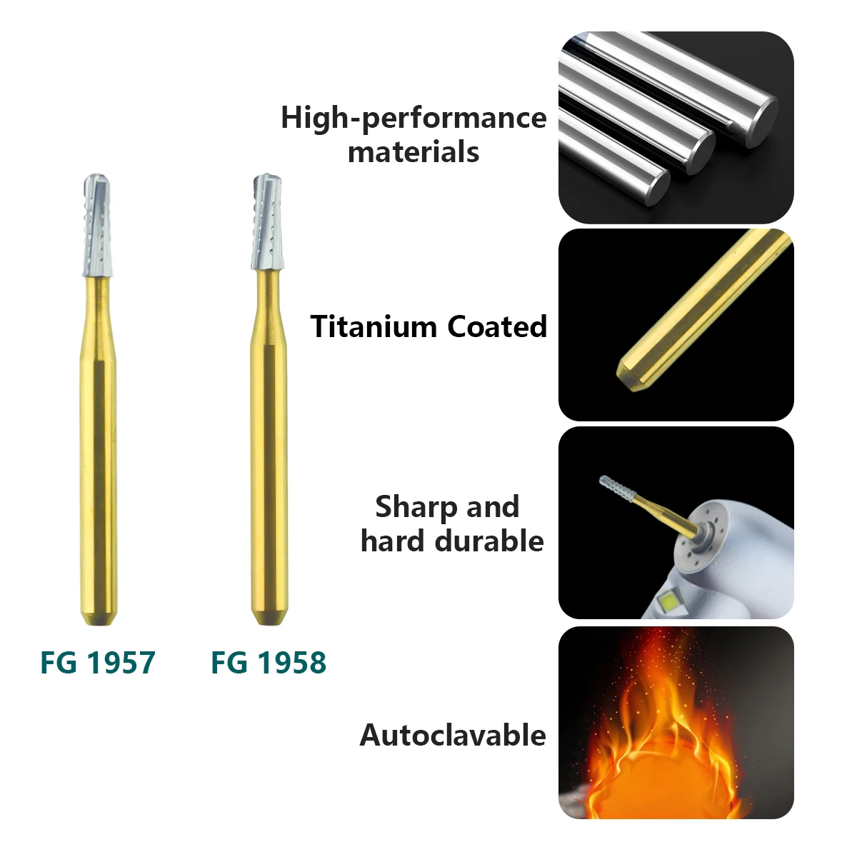 

10Pcs/Box Dental High Speed Tungsten Steel Crown Cutting Burs Dia.1.6mm FG1957/FG1958 for High Speed Handpiece Dentist Lab Tools