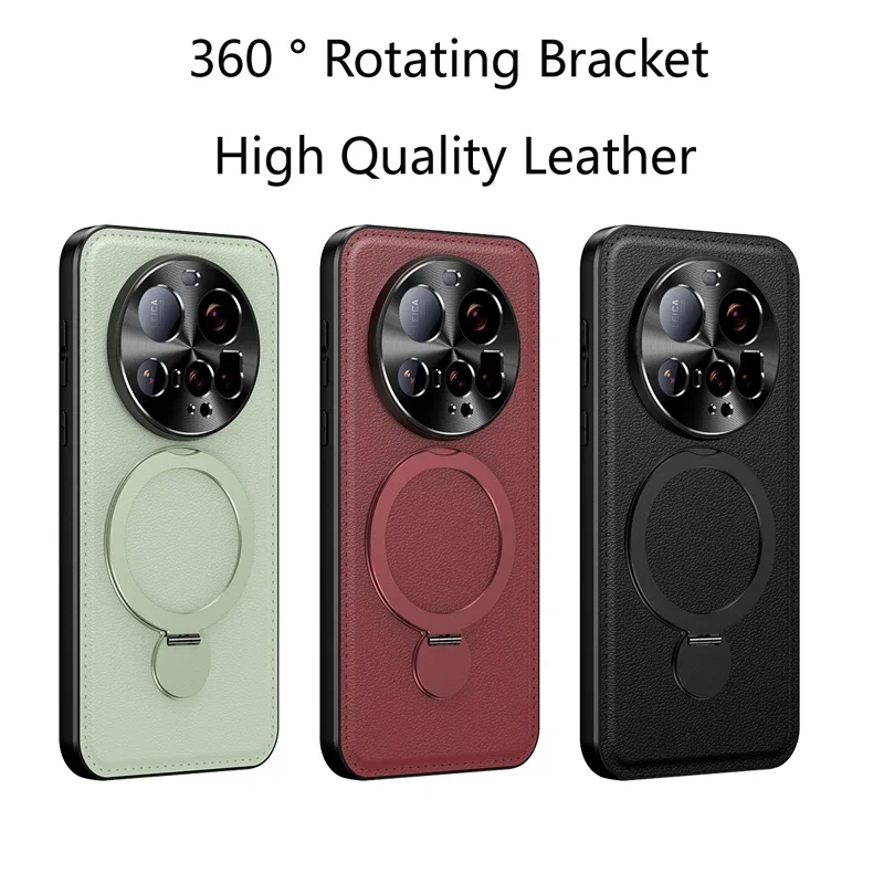 

With Metal Ring Holder Wireless Charging Back Cover Cases for XiaoMi 15 Ultra Anti-Drop Soft Silicone Leather Phone Case