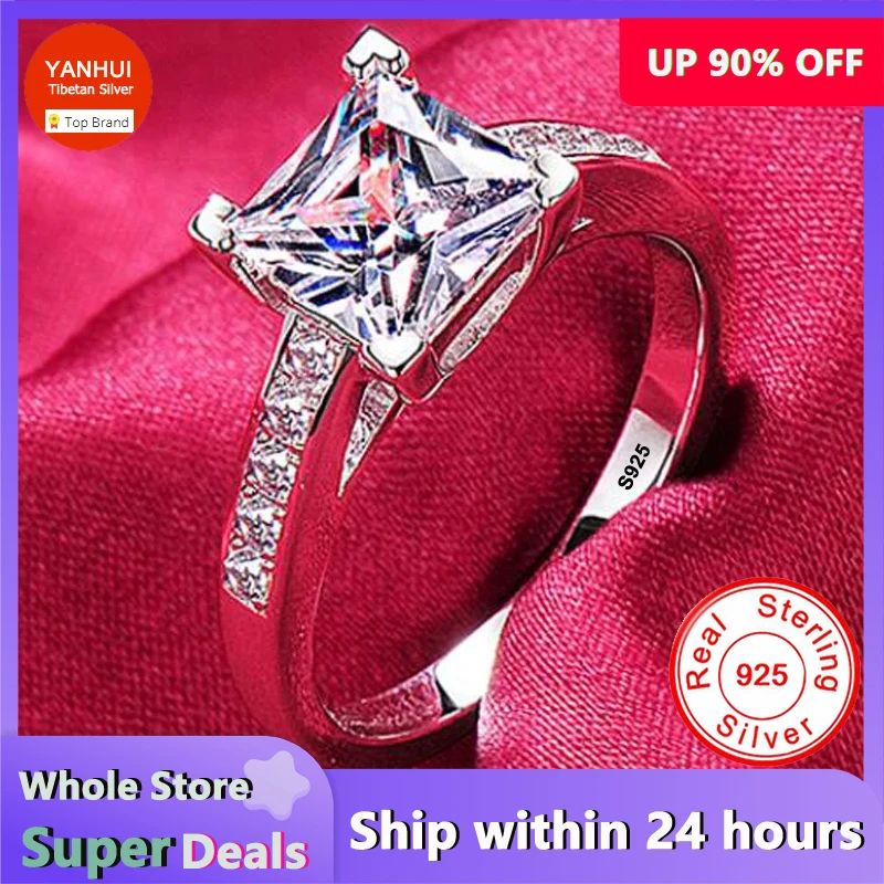 

Women's Silver 925 Rings Original Silver 925 Jewelry,Luxury Zircon Diamant Wedding Band for Women,Bride Accessories Gift Jewelry