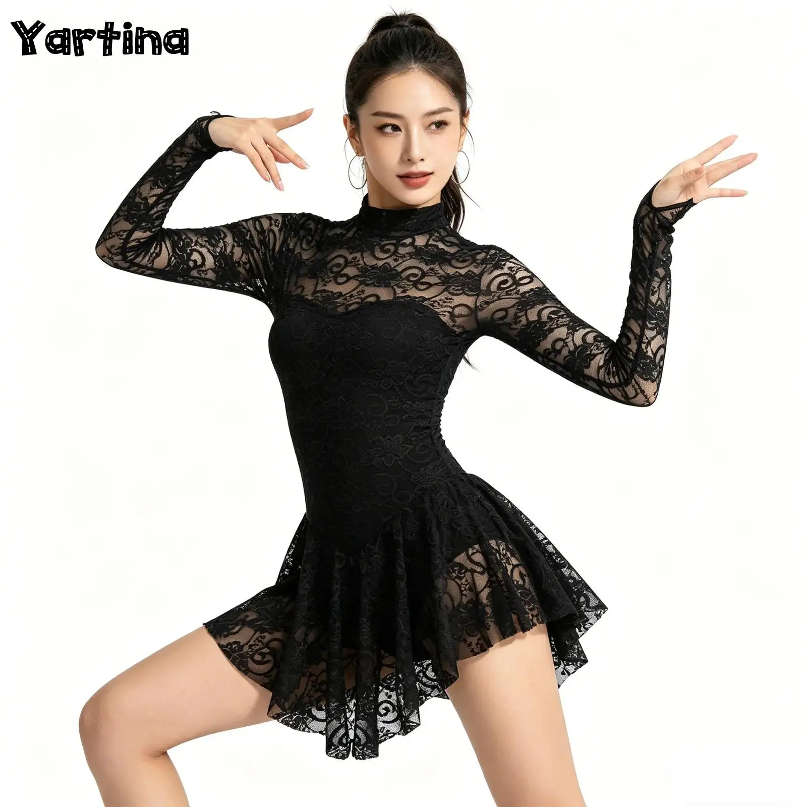 mulheres-adulto-ginastica-ballet-camisa-danca-contemporanea-collant-vestido-dancewear-manga-longa-rendas-patinacao-artistica-collants-vestido