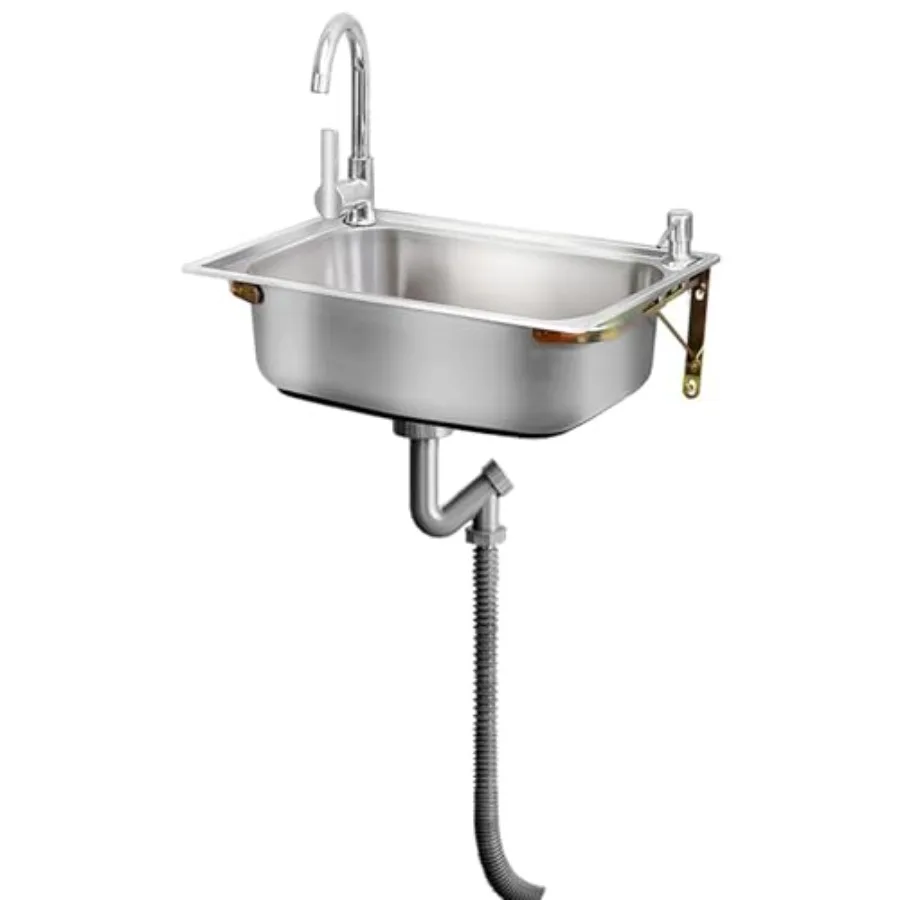 Estação de lavagem de mãos comercial de parede em aço inoxidável para cozinha, bar, lavanderia, RV, banheiro: acabamento em níquel escovado, resistente.