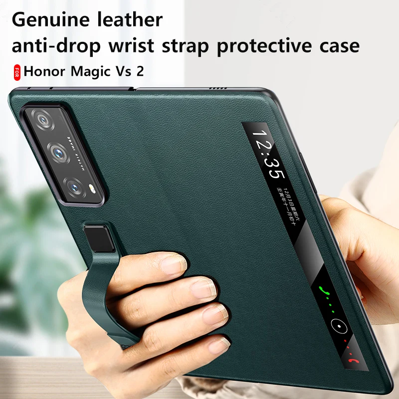 

LANGSIDI Magnetic Stand Smart Flip Case for Honor Magic V2 with fundas Wriststrap bracket Stand Cowhide Genuine Leather Cover